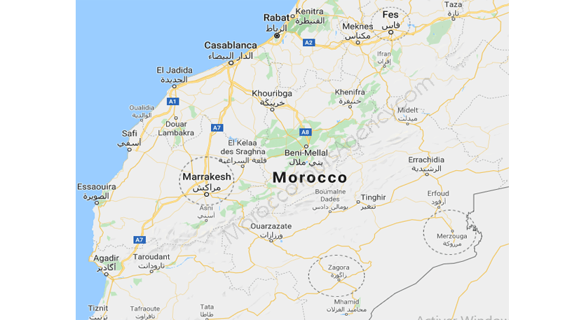 Merzouga or Zagora on the map
